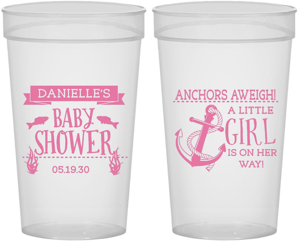 Personalized Baby Shower 32 oz Stadium Cups - Anchors Aweigh Little Girl | 90056
