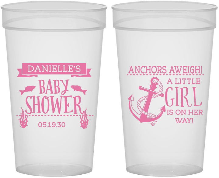 Personalized Baby Shower 32 oz Stadium Cups - Anchors Aweigh Little Girl | 90056