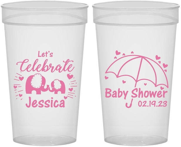 Personalized Baby Shower 32 oz Stadium Cups - Elephant Lets Celebrate | 90058