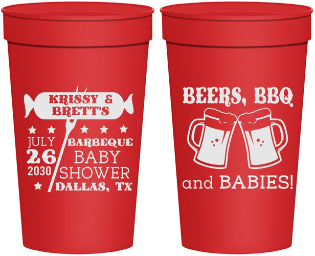 Personalized Baby Shower 32 oz Stadium Cups - Beers Bbq Babies | 90060