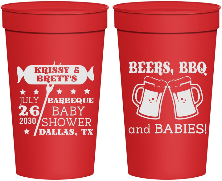Personalized Baby Shower 32 oz Stadium Cups - Beers Bbq Babies | 90060
