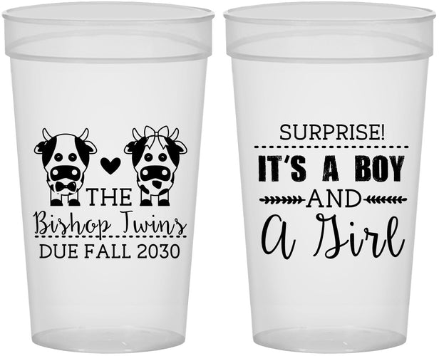 Personalized Baby Shower 32 oz Stadium Cups - Twins Baby Cows | 90067