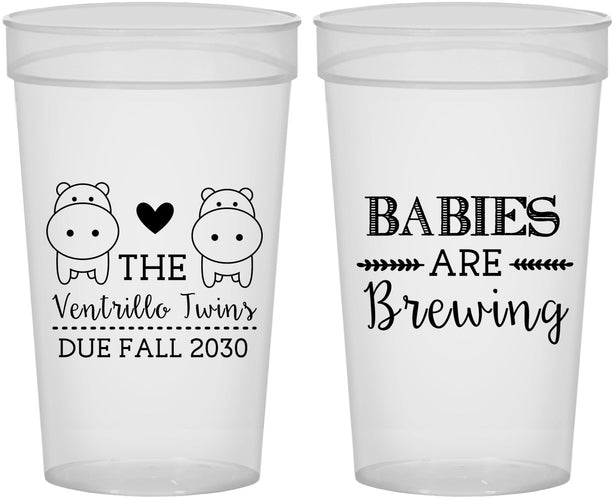 Personalized Baby Shower 32 oz Stadium Cups - Twins Baby Hippos | 90069