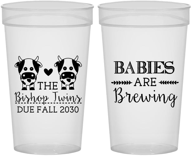 Personalized Baby Shower 32 oz Stadium Cups - Twins Baby Cows | 90072