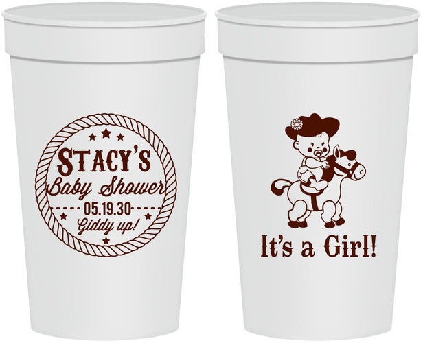 Personalized Baby Shower 32 oz Stadium Cups - Horse It’s A Girl | 90077