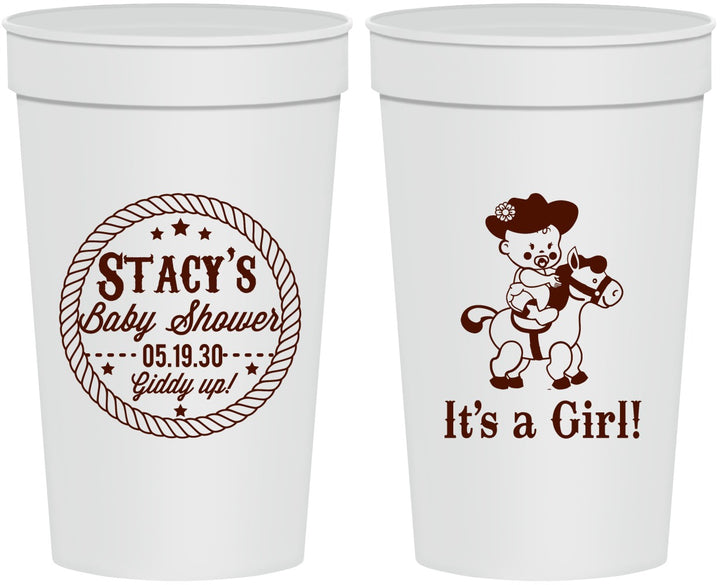 Personalized Baby Shower 32 oz Stadium Cups - Horse It’s A Girl | 90077