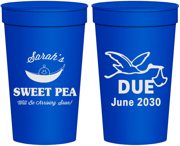 Personalized Baby Shower 32 oz Stadium Cups - Sweat Pea Stork | 90084