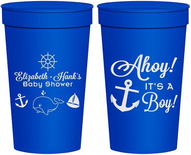 Personalized Baby Shower 32 oz Stadium Cups - Nautical Ahoy It’s A Boy | 90093
