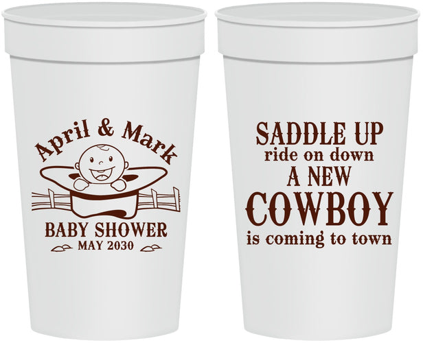 Personalized Baby Shower 32 oz Stadium Cups - New Cowboy | 90104