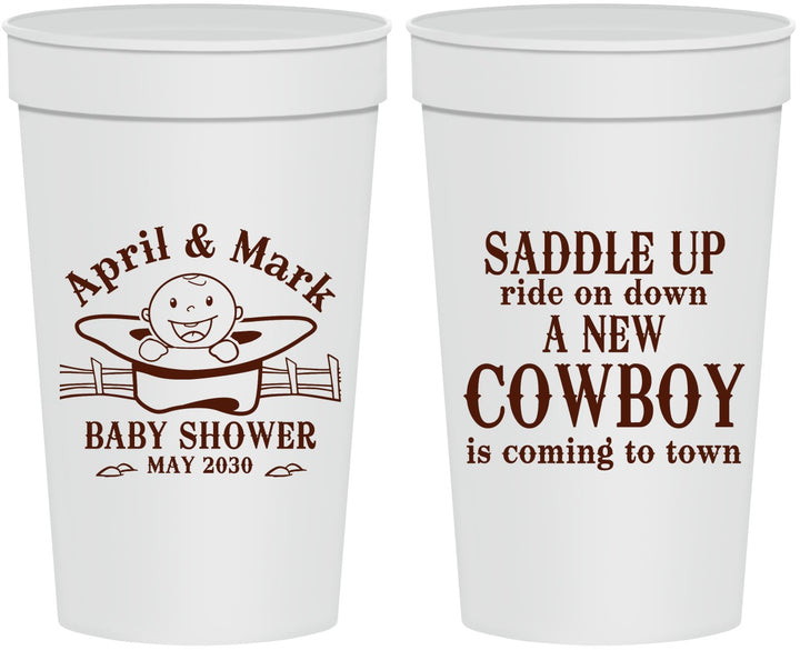 Personalized Baby Shower 32 oz Stadium Cups - New Cowboy | 90104