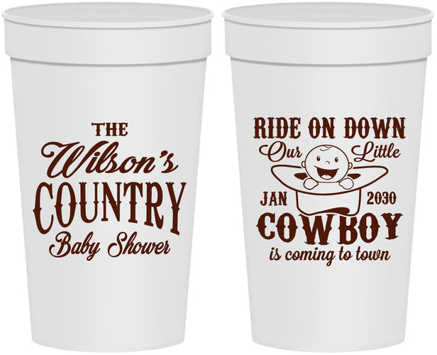 Personalized Baby Shower 32 oz Stadium Cups - Cowboy Coming To Town | 90105
