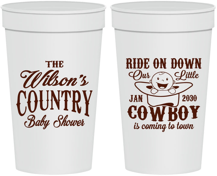 Personalized Baby Shower 32 oz Stadium Cups - Cowboy Coming To Town | 90105
