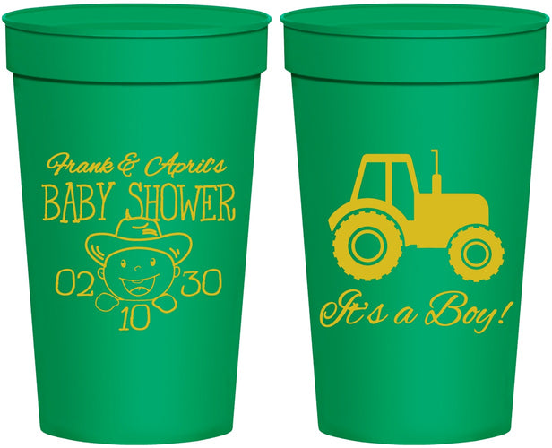 Personalized Baby Shower 32 oz Stadium Cups - Tractor | 90109
