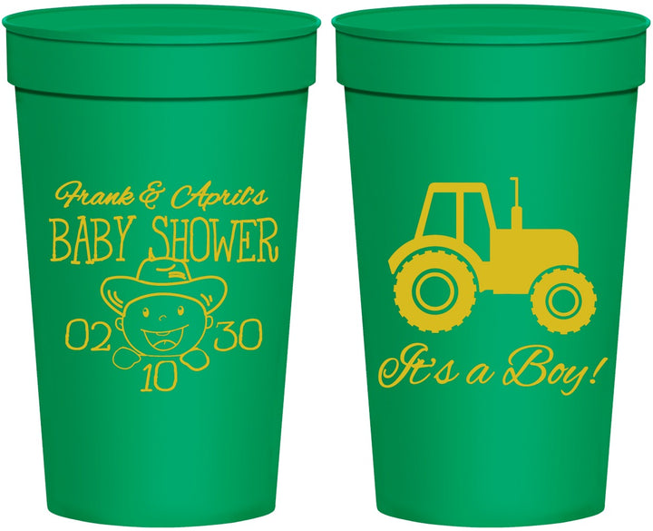 Personalized Baby Shower 32 oz Stadium Cups - Tractor | 90109