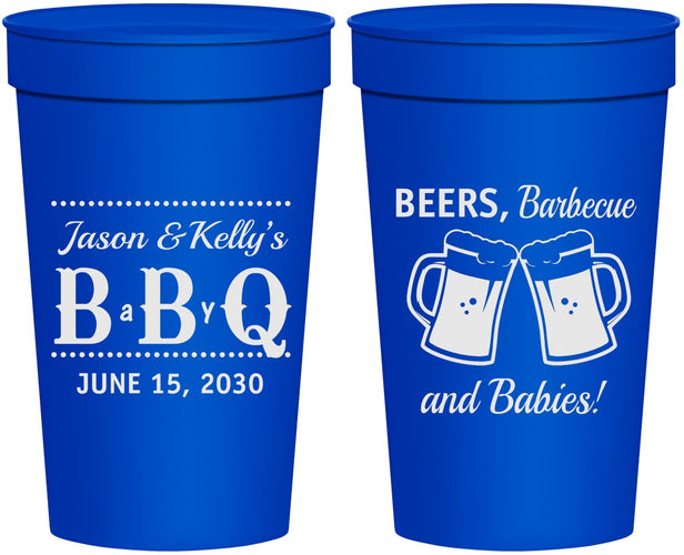 Personalized Baby Shower 32 oz Stadium Cups - Beers Bbq Babies | 90111