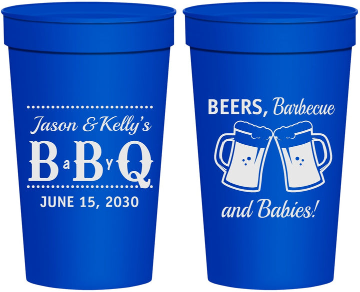 Personalized Baby Shower 32 oz Stadium Cups - Beers Bbq Babies | 90111