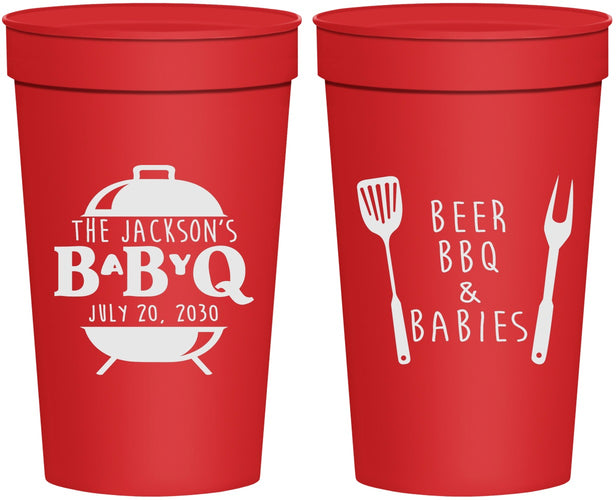 Personalized Baby Shower 32 oz Stadium Cups - Beers Bbq Babies | 90112