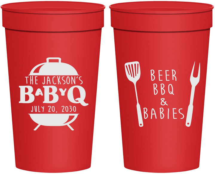 Personalized Baby Shower 32 oz Stadium Cups - Beers Bbq Babies | 90112