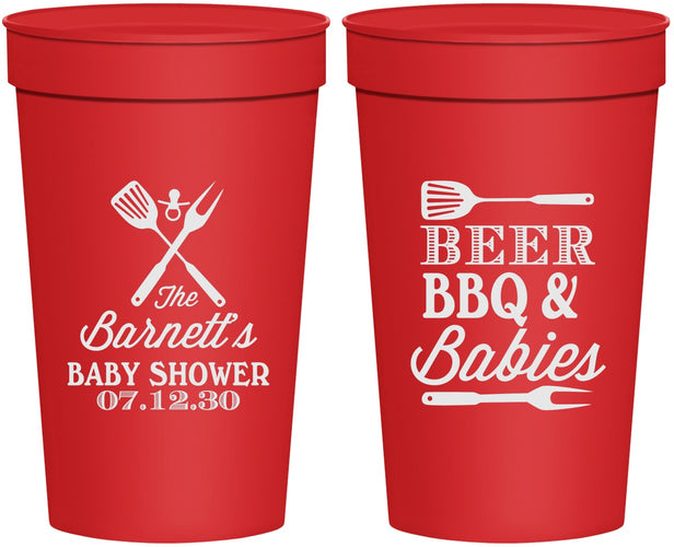 Personalized Baby Shower 32 oz Stadium Cups - Beers Bbq Babies | 90113