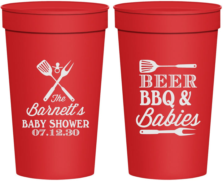 Personalized Baby Shower 32 oz Stadium Cups - Beers Bbq Babies | 90113