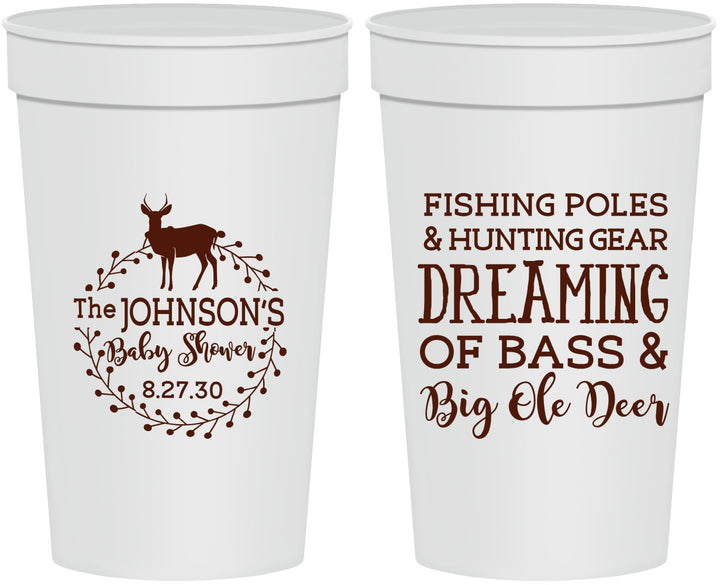 Personalized Baby Shower 32 oz Stadium Cups - Fishing Hunting | 90119