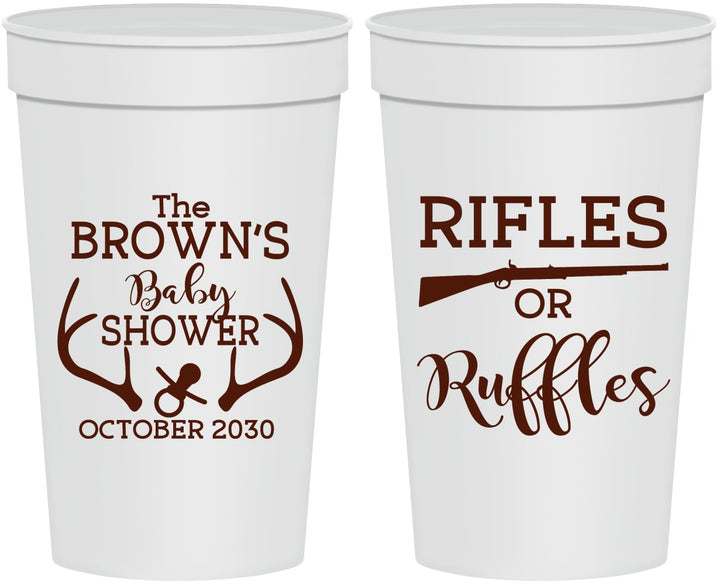Personalized Baby Shower 32 oz Stadium Cups - Rifles Or Ruffles | 90122
