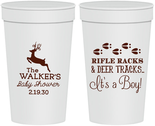 Personalized Baby Shower 32 oz Stadium Cups - Rifle Racks Deer Tracks | 90128