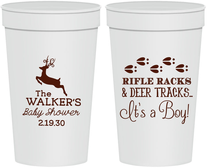 Personalized Baby Shower 32 oz Stadium Cups - Rifle Racks Deer Tracks | 90128