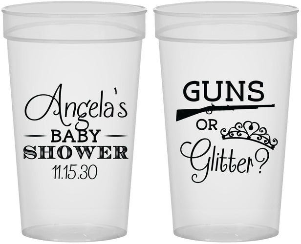 Personalized Baby Shower 32 oz Stadium Cups - Guns Or Glitter | 90130