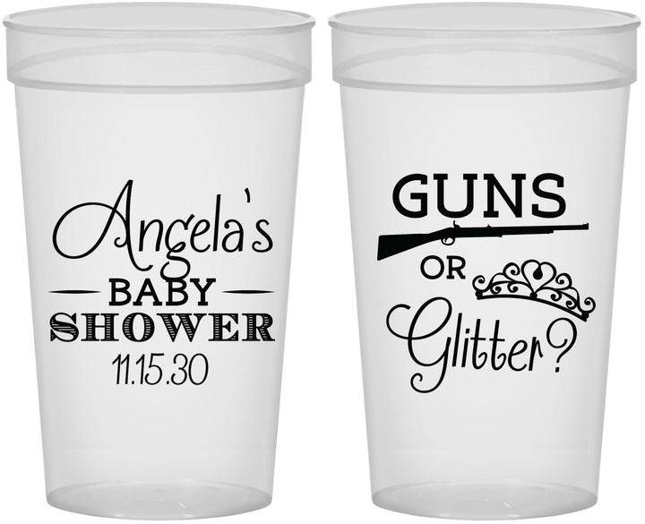 Personalized Baby Shower 32 oz Stadium Cups - Guns Or Glitter | 90130