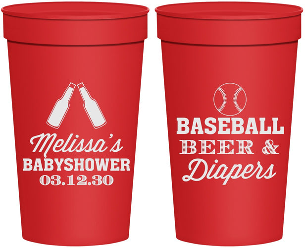 Personalized Baby Shower 32 oz Stadium Cups - Baseball Beer Diapers | 90132