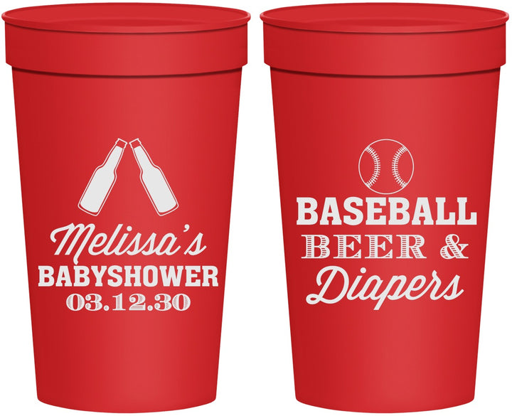 Personalized Baby Shower 32 oz Stadium Cups - Baseball Beer Diapers | 90132