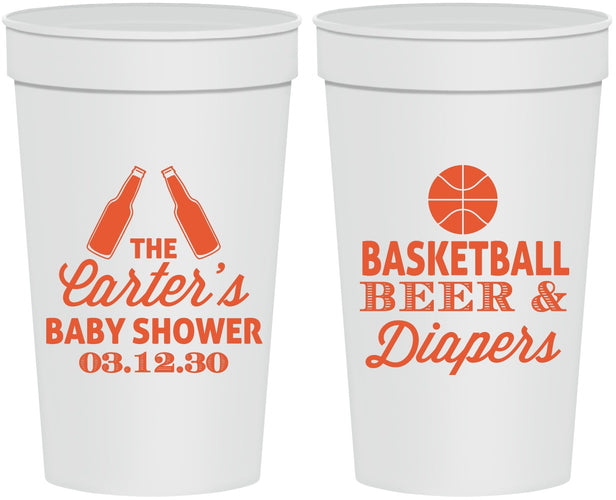 Personalized Baby Shower 32 oz Stadium Cups - Basketball Beer Diapers | 90133