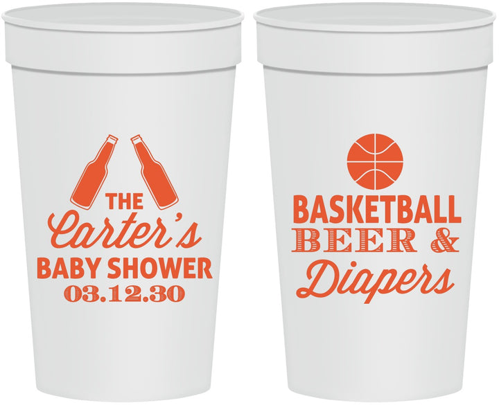Personalized Baby Shower 32 oz Stadium Cups - Basketball Beer Diapers | 90133