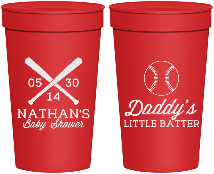Personalized Baby Shower 32 oz Stadium Cups - Baseball Little Batter | 90136