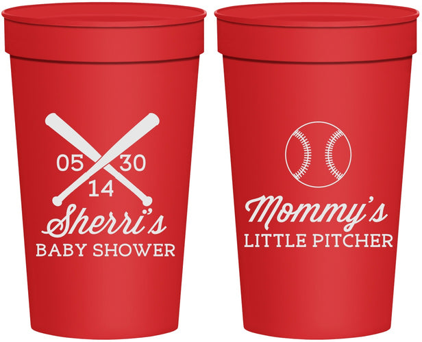 Personalized Baby Shower 32 oz Stadium Cups - Baseball Little Pitcher | 90137