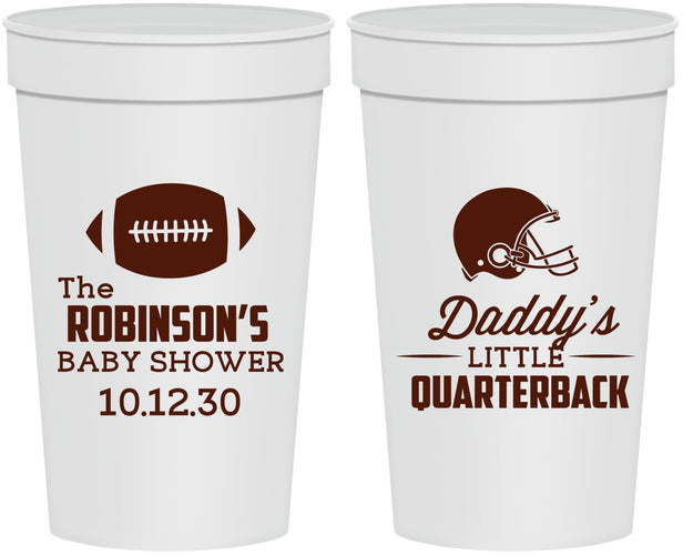 Personalized Baby Shower 32 oz Stadium Cups - Football Little Quarterback | 90138