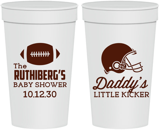 Personalized Baby Shower 32 oz Stadium Cups - Football Little Kicker | 90139