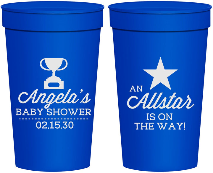 Personalized Baby Shower 32 oz Stadium Cups - Allstar On The Way | 90140