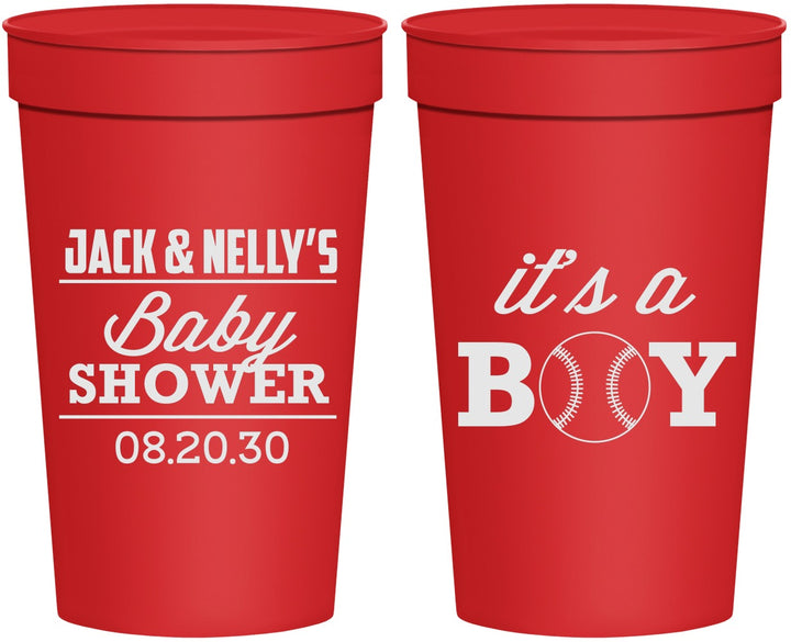 Personalized Baby Shower 32 oz Stadium Cups - Baseball Its A Boy | 90143