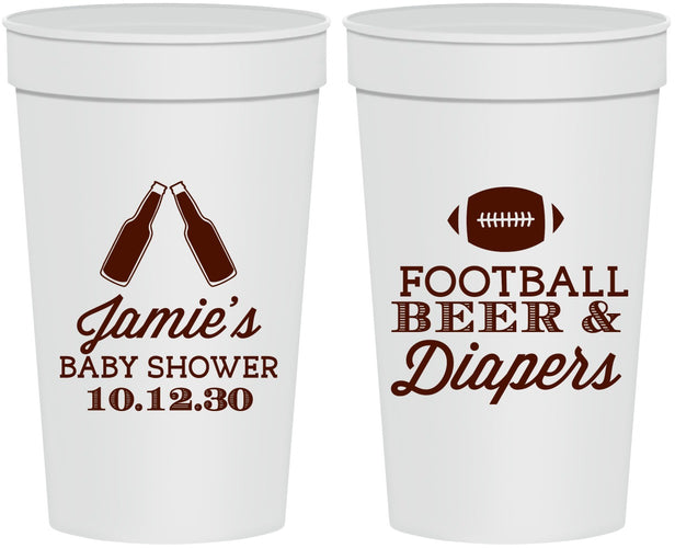 Personalized Baby Shower 32 oz Stadium Cups - Football Beer Diapers | 90148