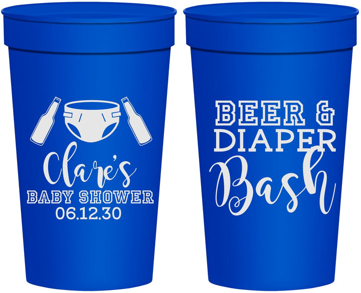 Personalized Baby Shower 32 oz Stadium Cups - Beer Diapers Bash | 90151