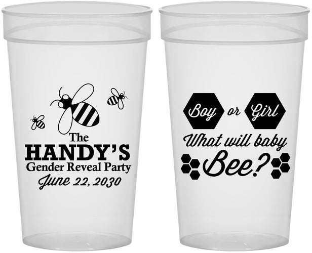 Personalized Baby Shower 32 oz Stadium Cups - Gender Reveal Bee | 90152