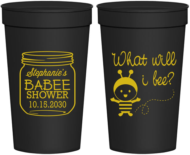 Personalized Baby Shower 32 oz Stadium Cups - What Will I Bee | 90156
