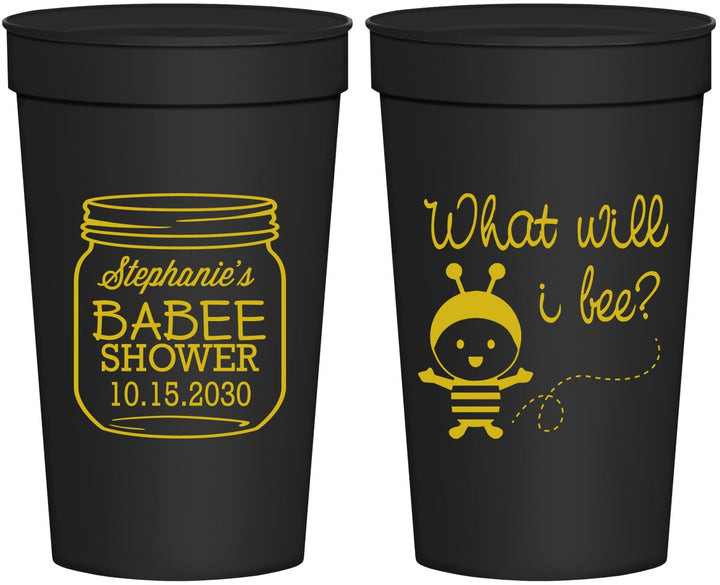 Personalized Baby Shower 32 oz Stadium Cups - What Will I Bee | 90156