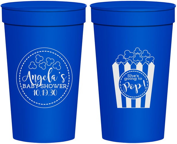 Personalized Baby Shower 32 oz Stadium Cups - Shes Going To Pop | 90159
