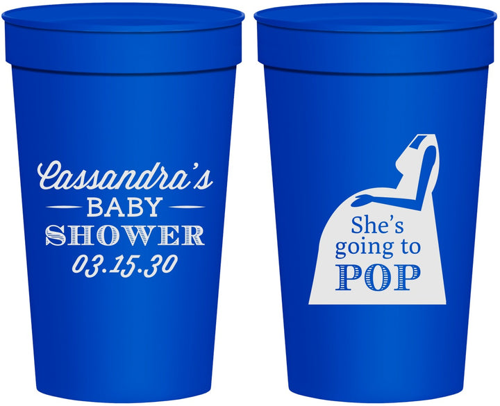 Personalized Baby Shower 32 oz Stadium Cups - Shes Going To Pop | 90161