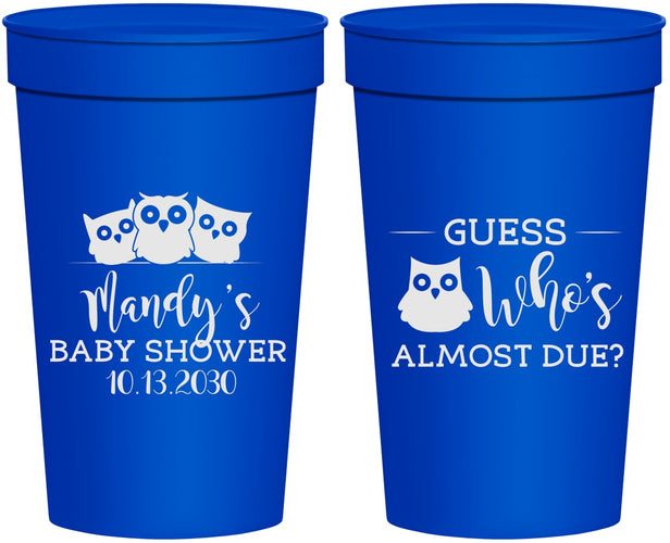 Personalized Baby Shower 32 oz Stadium Cups - Owl Whos Almost Due | 90170