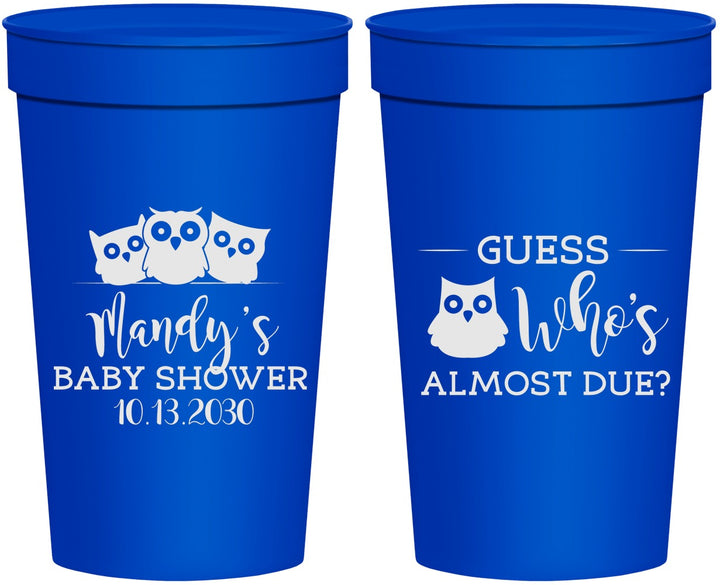 Personalized Baby Shower 32 oz Stadium Cups - Owl Whos Almost Due | 90170