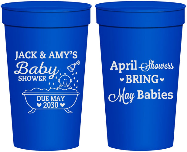Personalized Baby Shower 32 oz Stadium Cups - April Showers May Babies | 90181